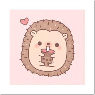 Cute Hedgehog Loves Drinking Bubble Tea Posters and Art